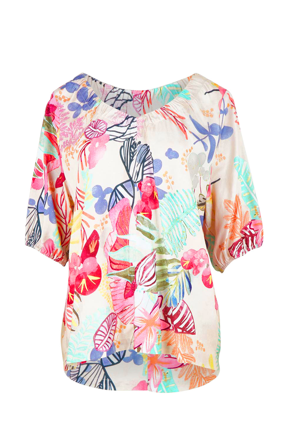 Product shot of the Desert Rose Print Linen Blend Top – Pinkmulti in colour Pinkmulti, from the front