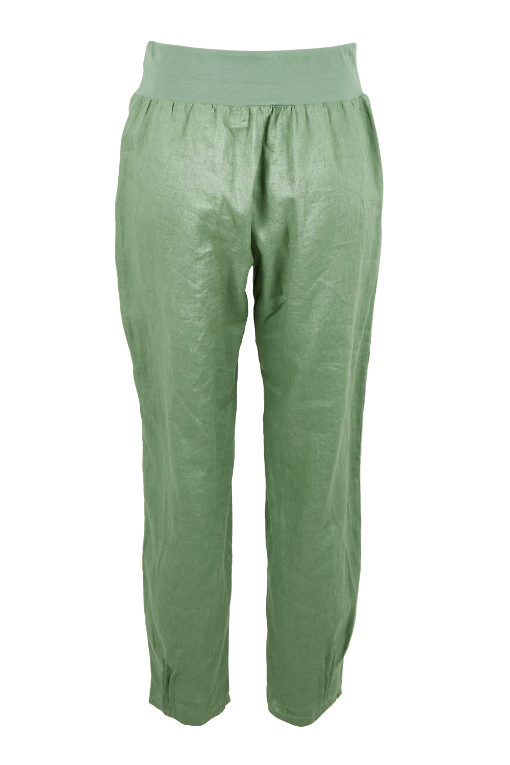 Product shot of the Pull On Linen Pant - Fern in colour Fern, from the back