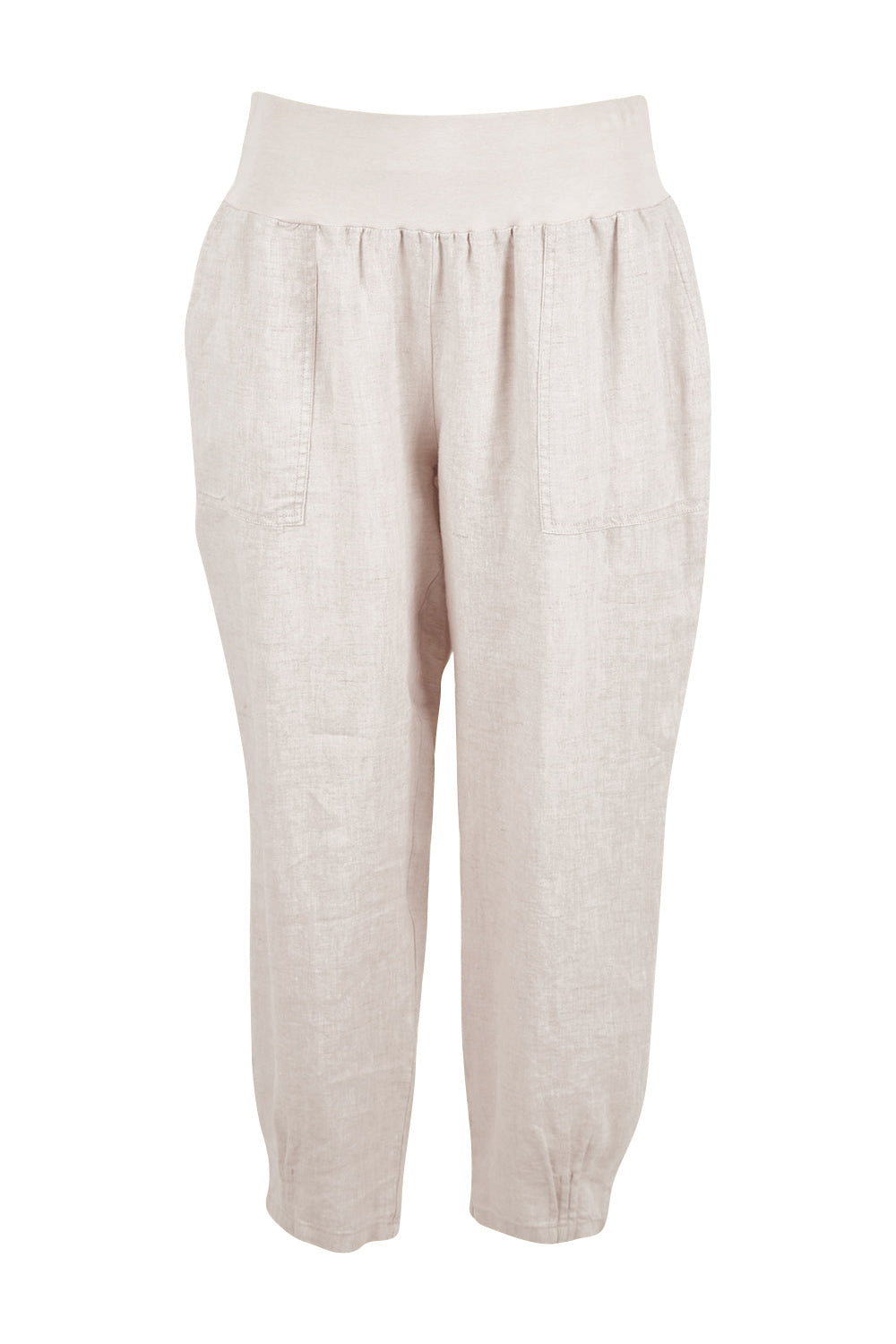 Product shot of the Pull On Linen Pant - Natural in colour Natural, from the front