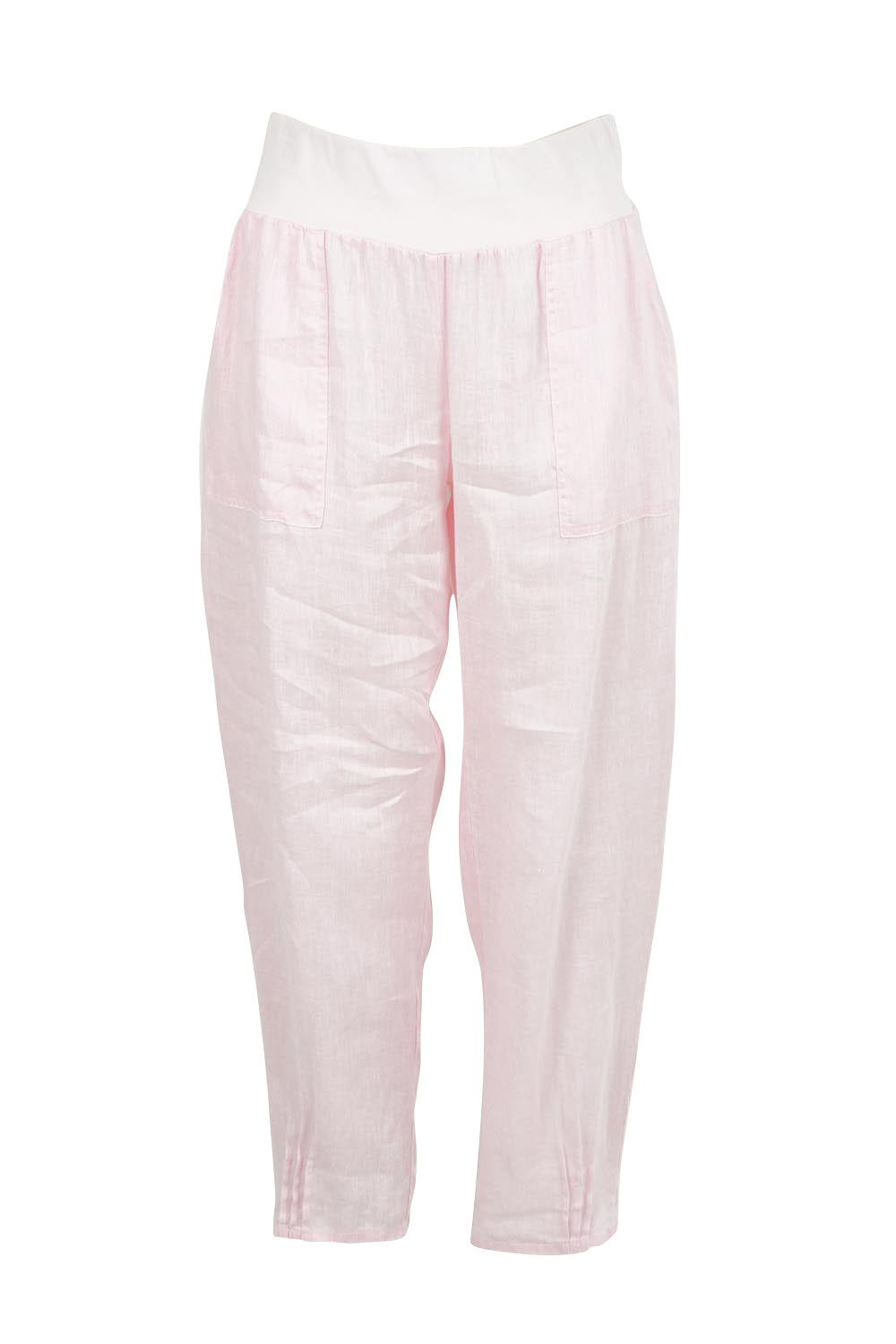 Product shot of the Pull On Linen Pant - Palepink in colour Palepink, from the front