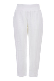 Product shot of the Pull On Linen Pant in colour White (White), from the front
