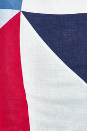 Product shot of the Alice Abstract Geo Scarf in colour Navywhtred (Blue), detail