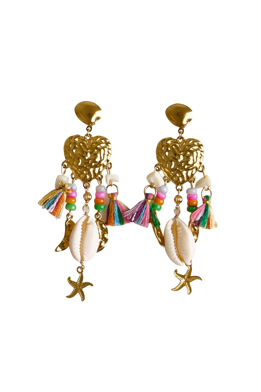 Product shot of the Beachcomber Tassel Charm Earring - Multi in colour Multi, from the front