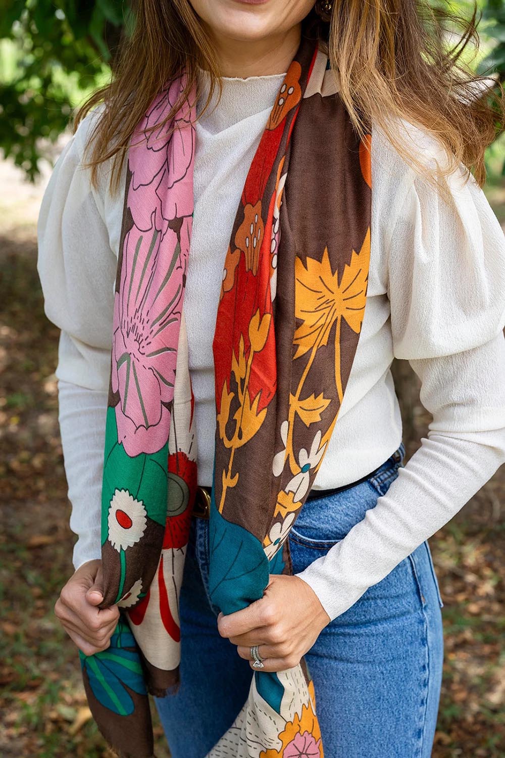 Bella Botanical Scarf – Brown