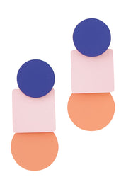 Product shot of the Tri Geo Earrings in colour Multi (Pink), from the front