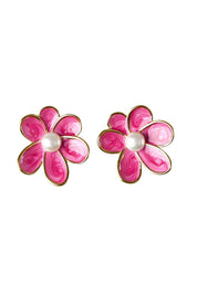 Product shot of the Bronte Flower Stud Earring - Darkpink in colour Darkpink, from the front