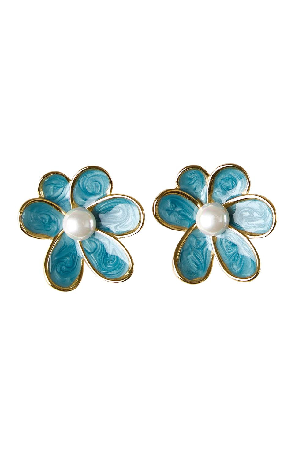 Product shot of the Bronte Flower Stud Earring - Teal in colour Teal, from the front