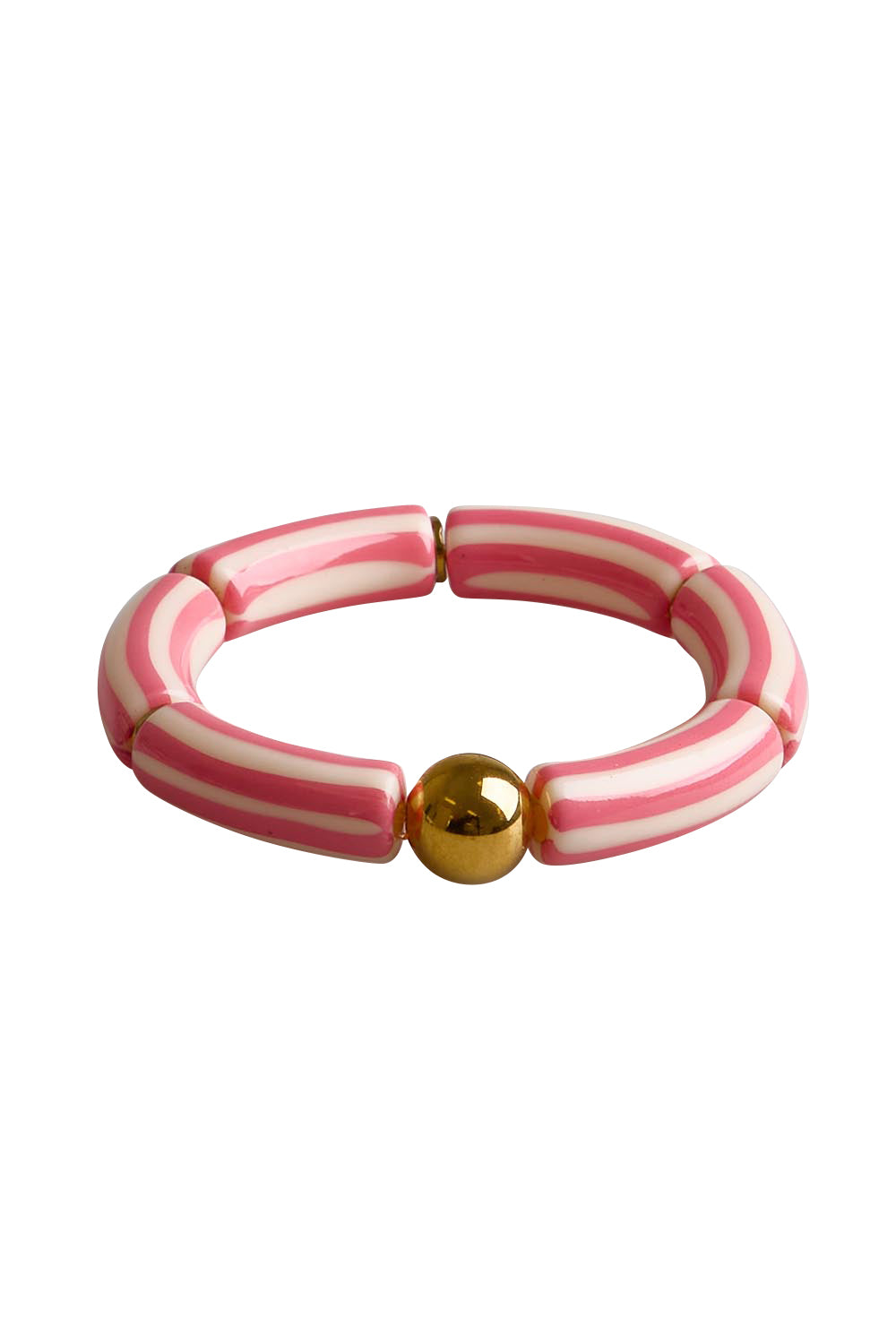Product shot of the Candy Stripe Stretch Bracelet - Pink in colour Pink, from the front