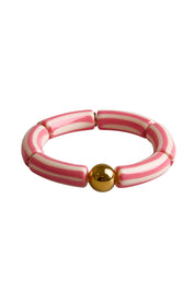 Product shot of the Candy Stripe Stretch Bracelet - Pink in colour Pink, from the front