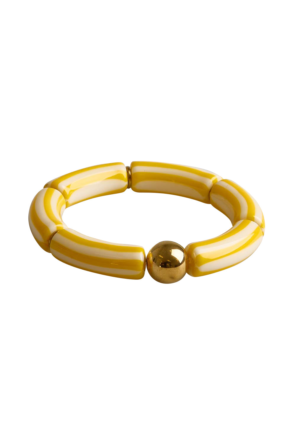 Product shot of the Candy Stripe Stretch Bracelet - Yellow in colour Yellow, from the front