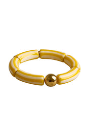 Product shot of the Candy Stripe Stretch Bracelet - Yellow in colour Yellow, from the front