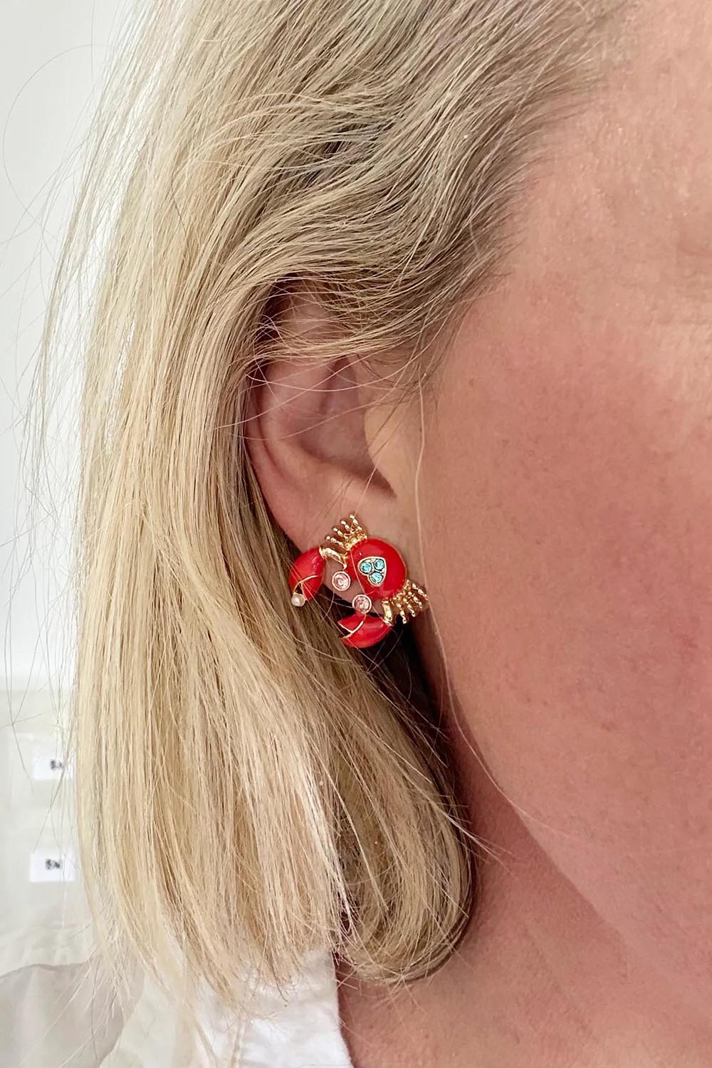 Crab Crystal Earring - Red