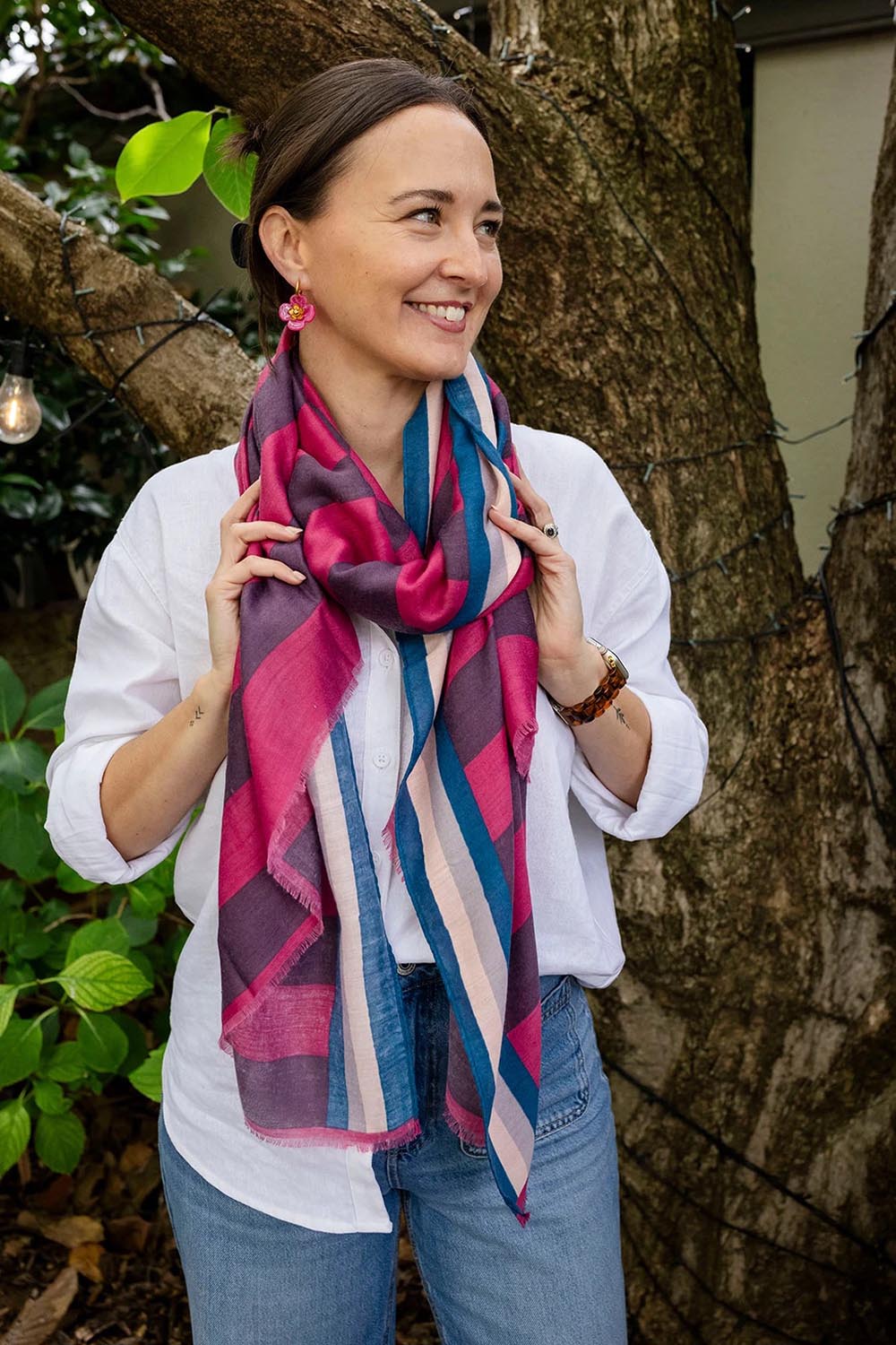 Fiona Stripe Scarf – Pink
