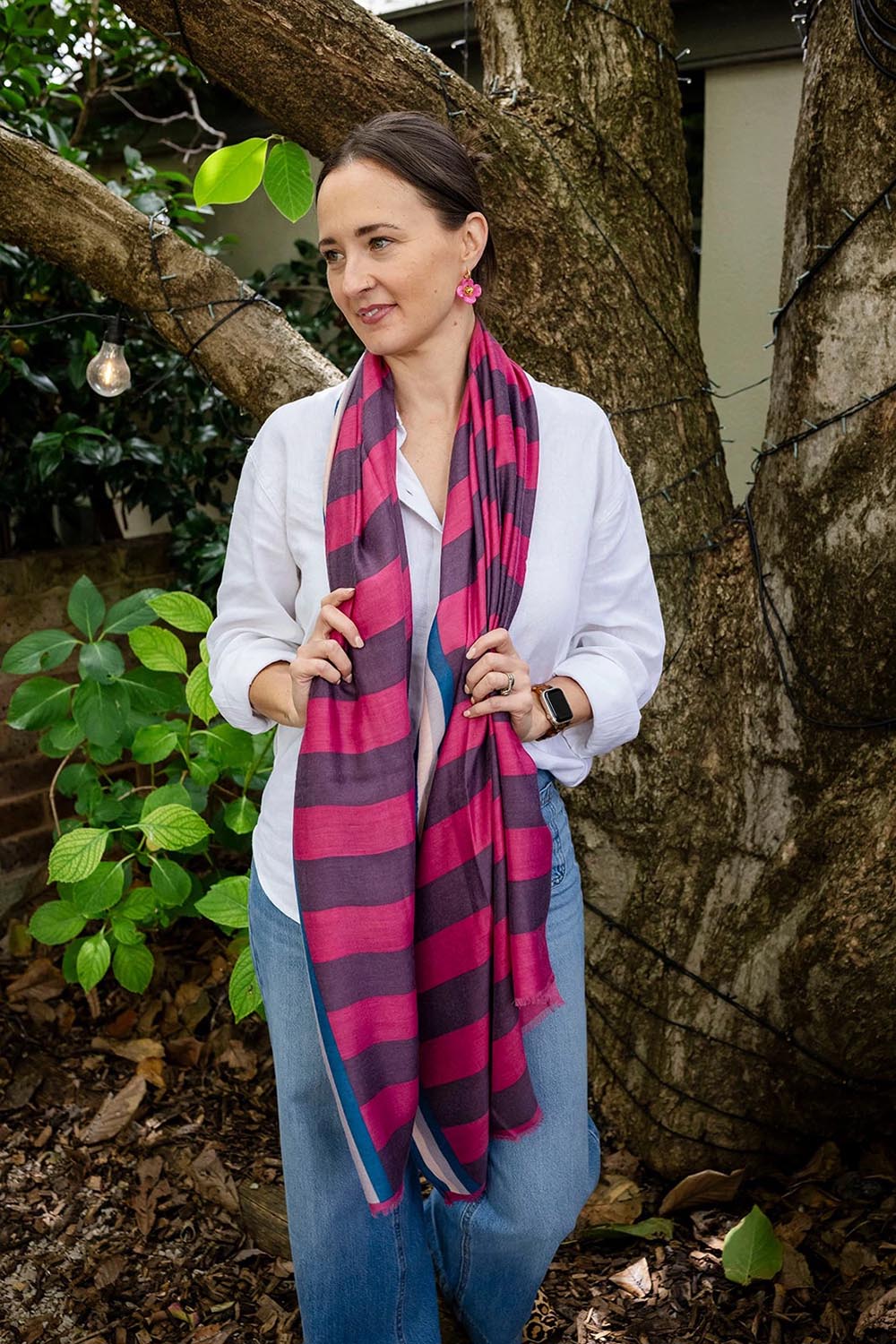 Fiona Stripe Scarf – Pink