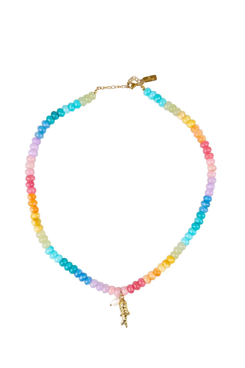 Product shot of the Fish & Pearl Necklace - Brights in colour Brights, from the front