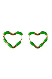 Product shot of the Hannah Heart Hoop Earring - Emeraldgreen in colour Emeraldgreen, from the front