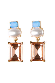 Product shot of the Matilda Geometric Crystal Earring - Bluepeach in colour Bluepeach, from the front