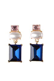 Product shot of the Matilda Geometric Crystal Earring - Pinknavy in colour Pinknavy, from the front