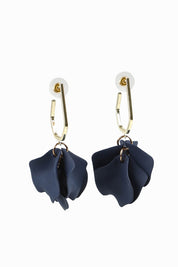 Product shot of the Medium Drop Multi Leaf Earring in colour Navy (Blue), from the front