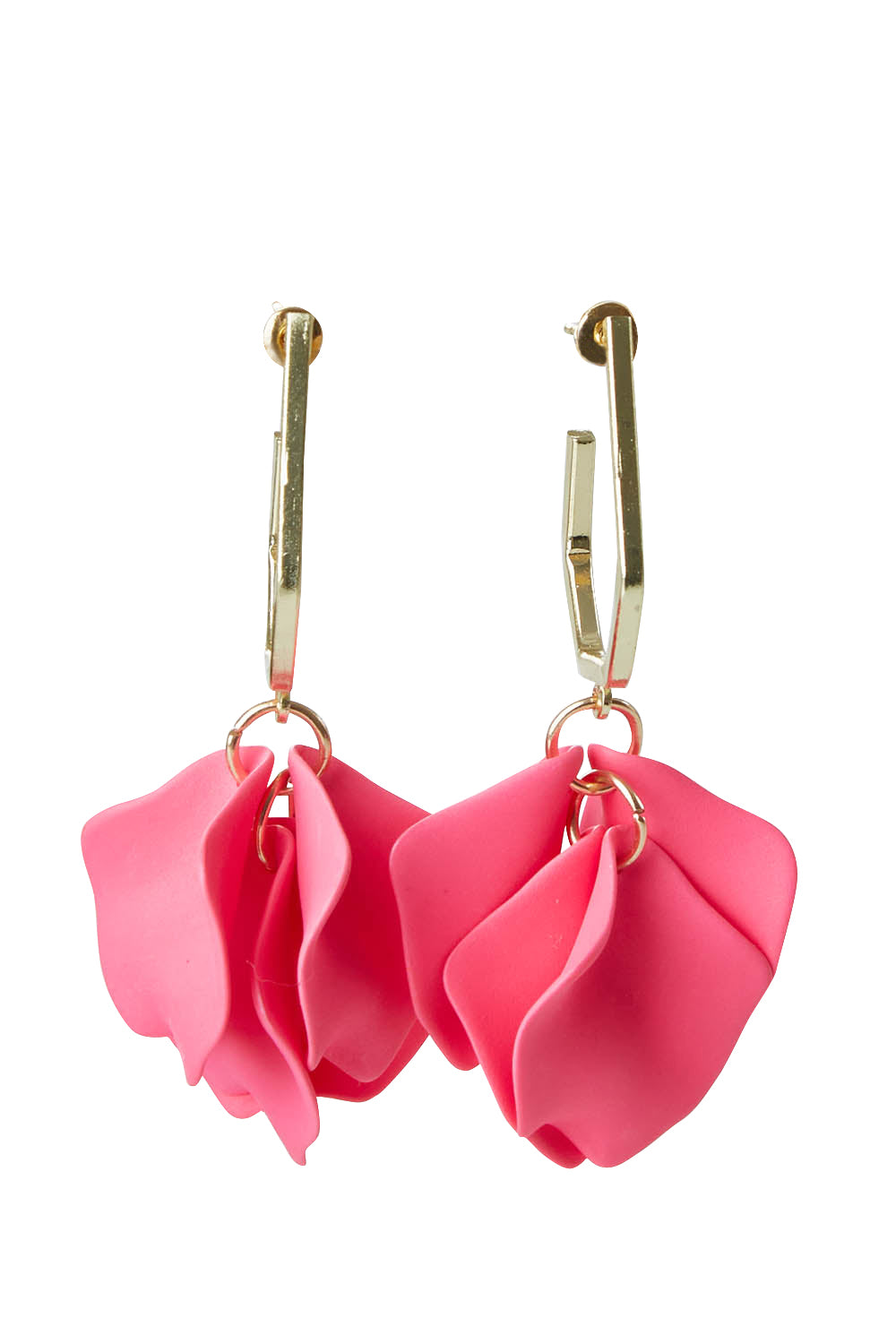 Product shot of the Medium Drop Multi Leaf Earring in colour Pink (Pink), from the front