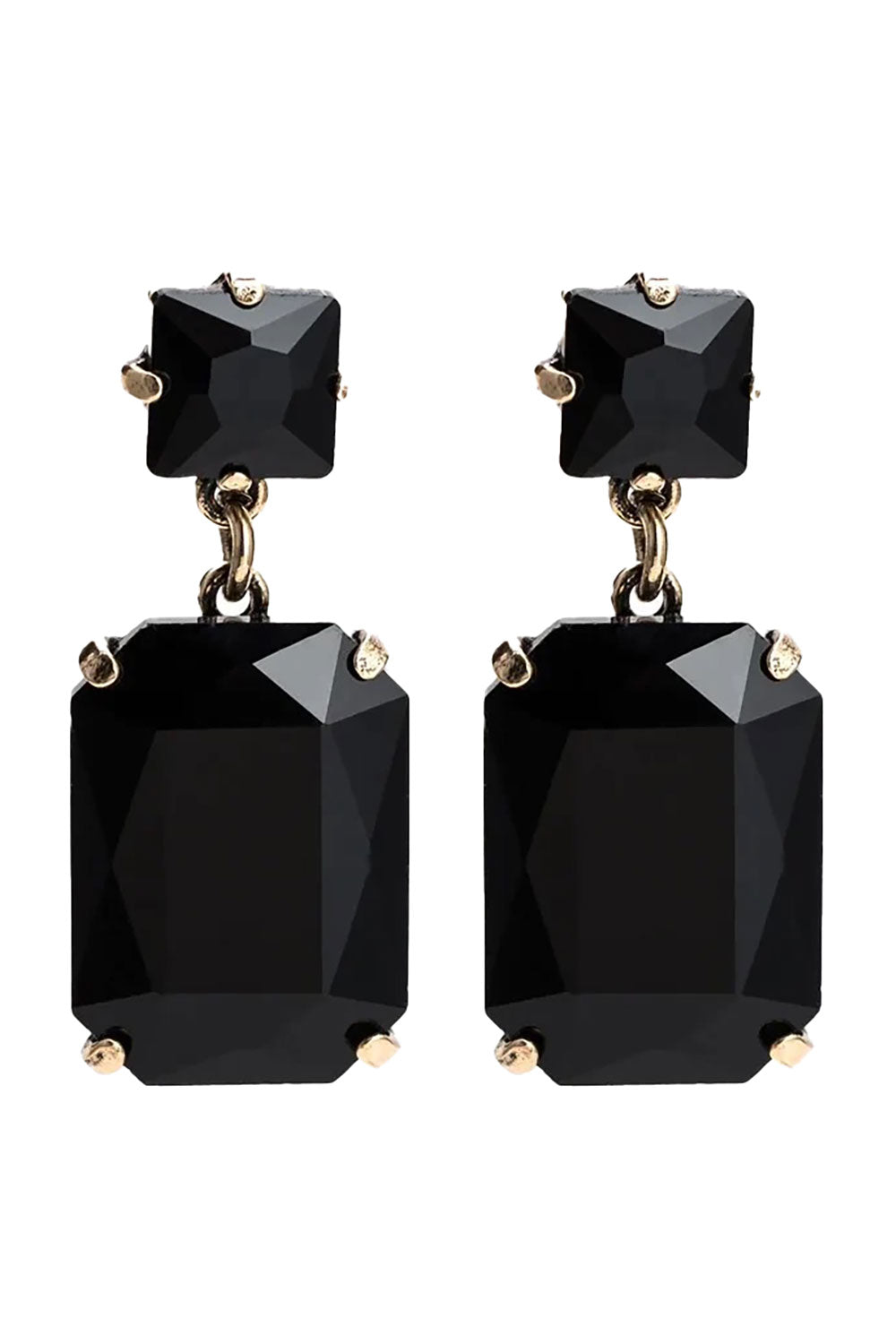 Product shot of the Double Drop Bling Earring in colour Black (Black), from the front