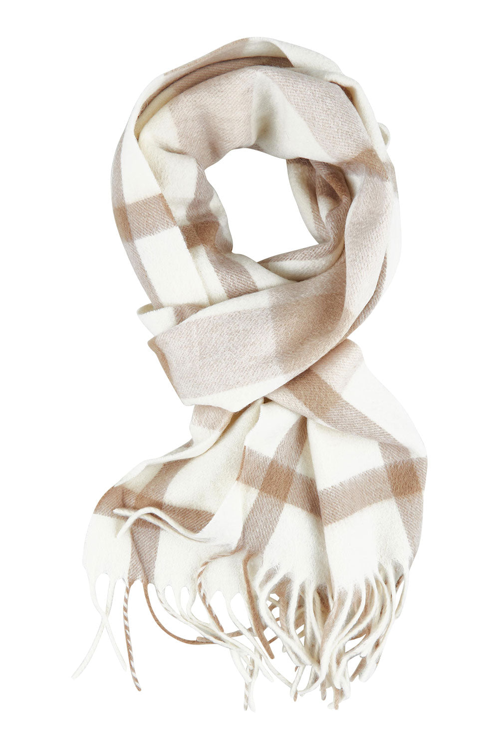 Product shot of the Mila Check Scarf in colour Natural, from the front