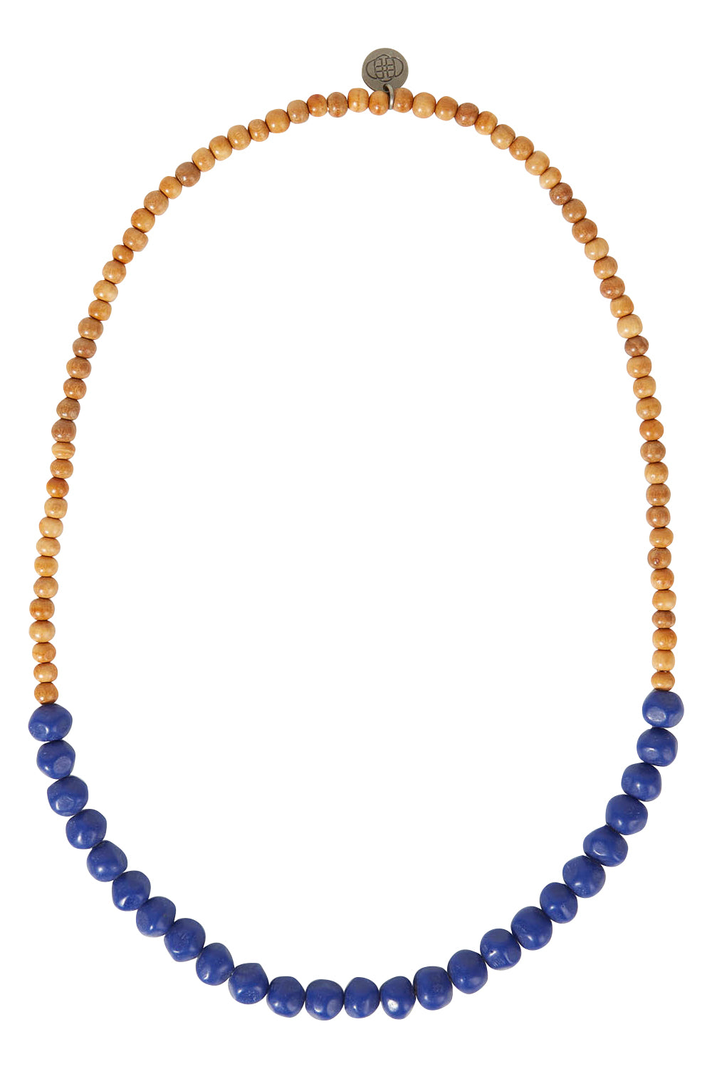 Product shot of the Mini Wood & Rock Necklace in colour Brightblue (Blue), from the front
