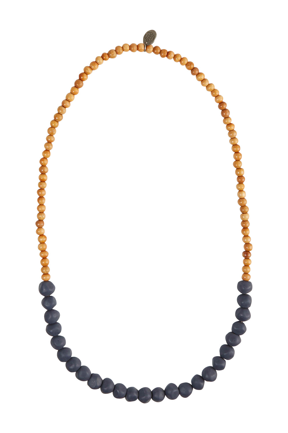 Product shot of the Mini Wood & Rock Necklace in colour Navy (Blue), from the front
