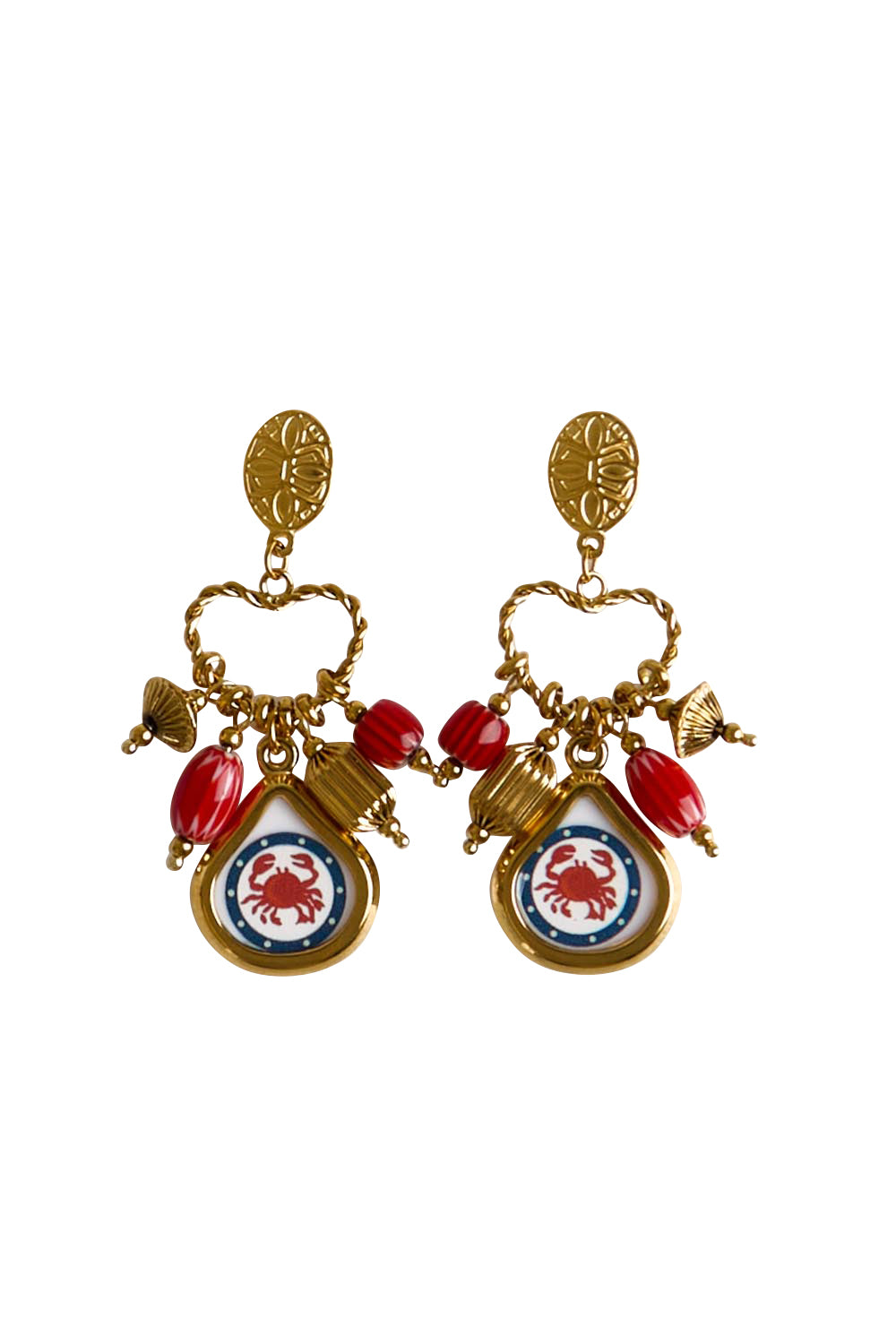 Product shot of the Monaco Crab Charm Earring - Multi in colour Multi, from the front