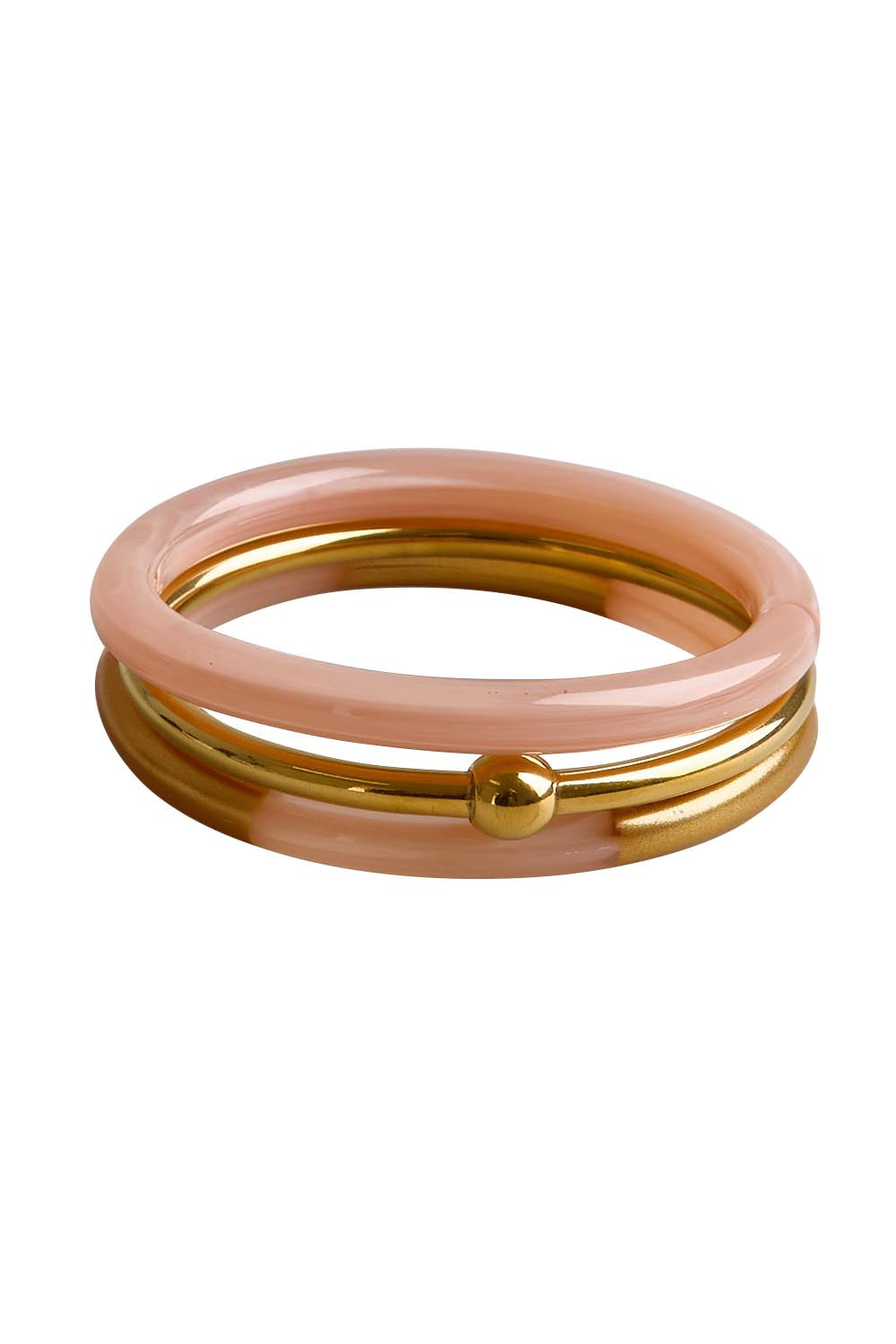 Product shot of the Riviera 3 Stack Bangle - Pink in colour Pink, from the front