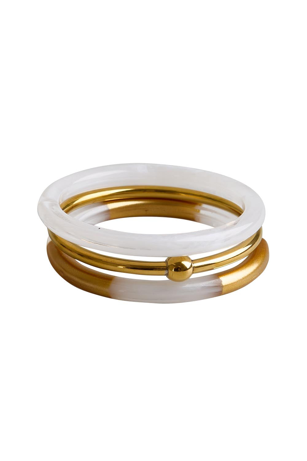 Product shot of the Riviera 3 Stack Bangle - White in colour White, from the front
