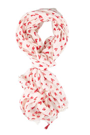Product shot of the Ruby Heart Lightweight Scarf - Red in colour Red, from the front