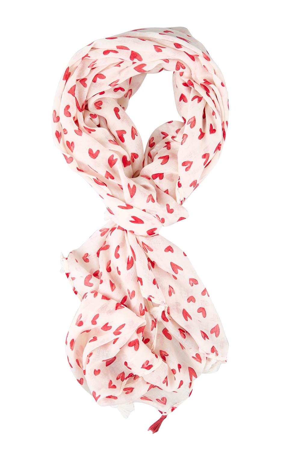 Product shot of the Ruby Heart Lightweight Scarf - Red in colour Red, from the front