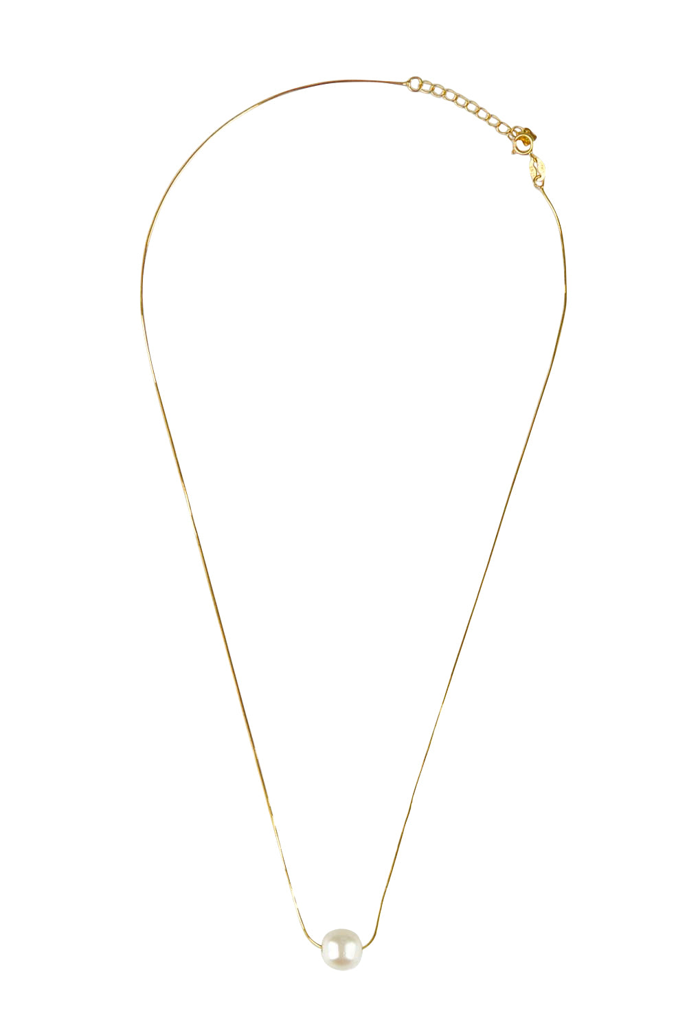 Product shot of the Single Pearl Necklace in colour Gold (Metallics), from the front