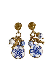 Product shot of the Sorrento Charm Earring - Bluewhite in colour Bluewhite, from the front
