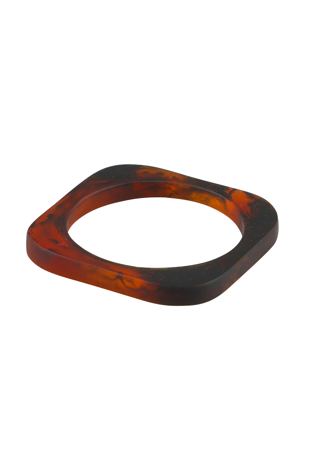 Product shot of the Square Resin Stacking Bangle in colour Tortoise, from the front