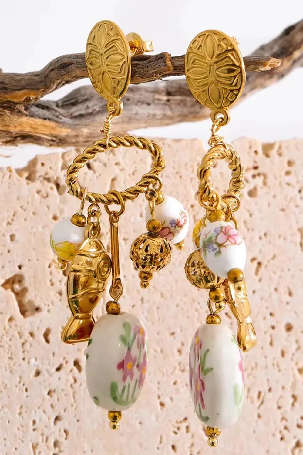Product shot of the St Tropez Floral Charm Earring - Multi in colour Multi, from the front