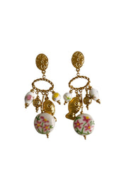 Product shot of the St Tropez Floral Charm Earring - Multi in colour Multi, from the front