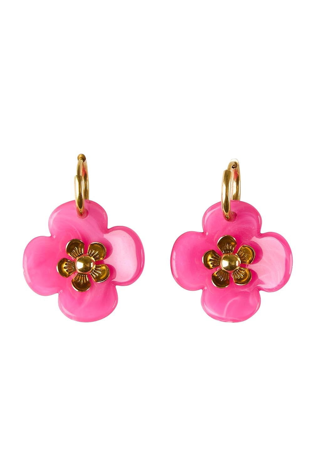 Product shot of the Willa Flower Hoop Earring - Darkpink in colour Darkpink, from the front