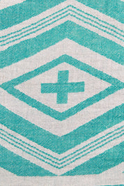 Product shot of the Hammamas Aztec Cotton Towel in colour Emerald (Green), detail