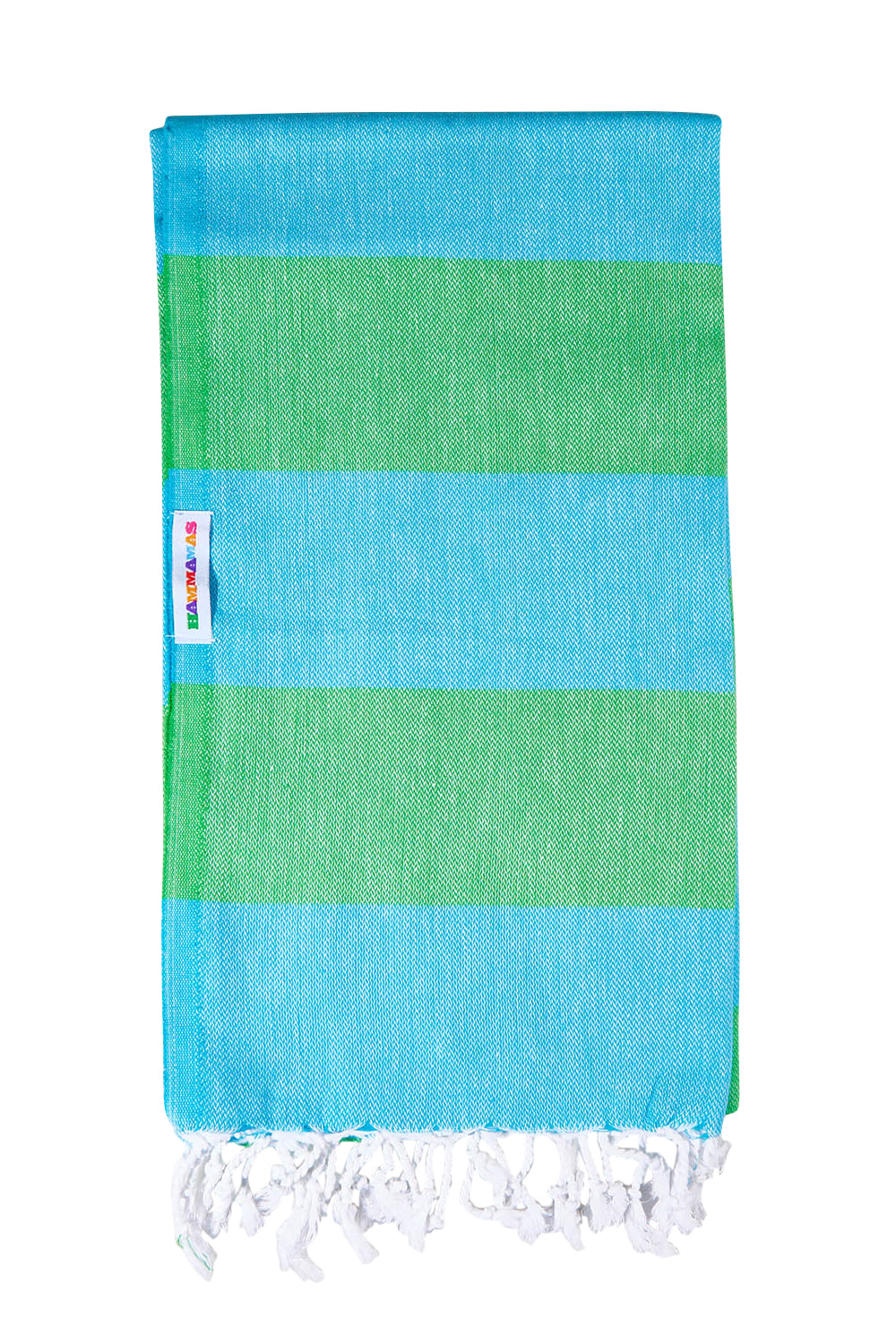 Product shot of the Hammamas Bold Cotton Towel in colour Appleaqua (Green), from the front