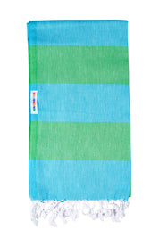 Product shot of the Hammamas Bold Cotton Towel in colour Appleaqua (Green), from the front