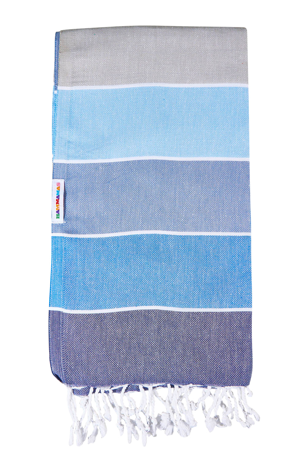 Product shot of the Hammamas Calypso Cotton Towel in colour Blues (Blue), from the front