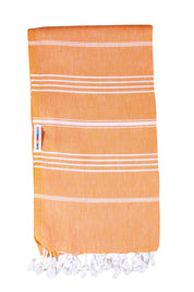 Product shot of the Hammamas Original Cotton Towel in colour Orange, from the front
