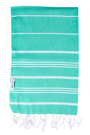 Product shot of the Hammamas Cotton Bubs Towel in colour Spearmint (Green), from the front