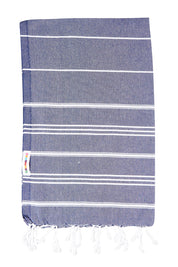 Product shot of the Hammamas Cotton Bubs Towel in colour Navy (Blue), from the front