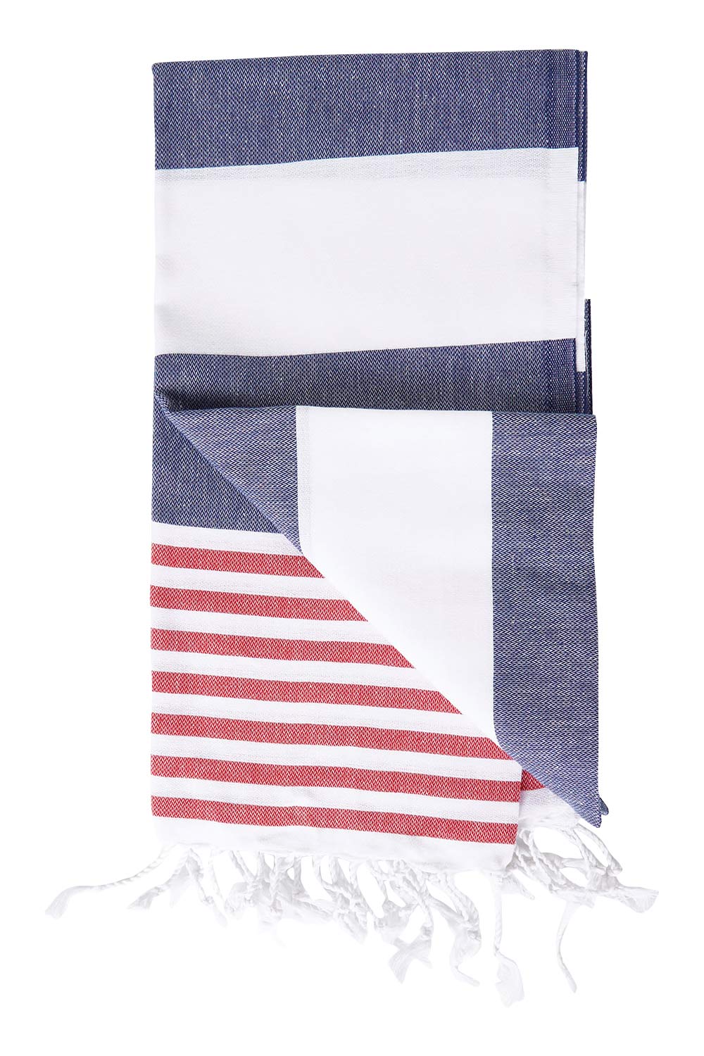 Product shot of the Hammamas Reef Cotton Towel in colour RaspNavy (Blue), from the front
