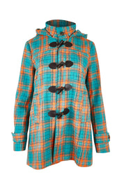 Product shot of the Duffle Jacket in colour Checkered (Green), from the front