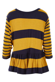 Product shot of the Hem Frill Stripe Top in colour SoFrilled (Blue), from the back