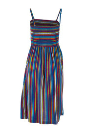 Product shot of the Shirred Bodice Dress in colour Evrystripe (Blue), from the back